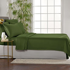 Pure Bamboo King Sheets, Genuine 100% Organic Viscose Derived from Bamboo Bed Sheet Set, Luxuriously Soft & Cooling, Double Stitching, 2 Year Quality Promise (King, Pesto)