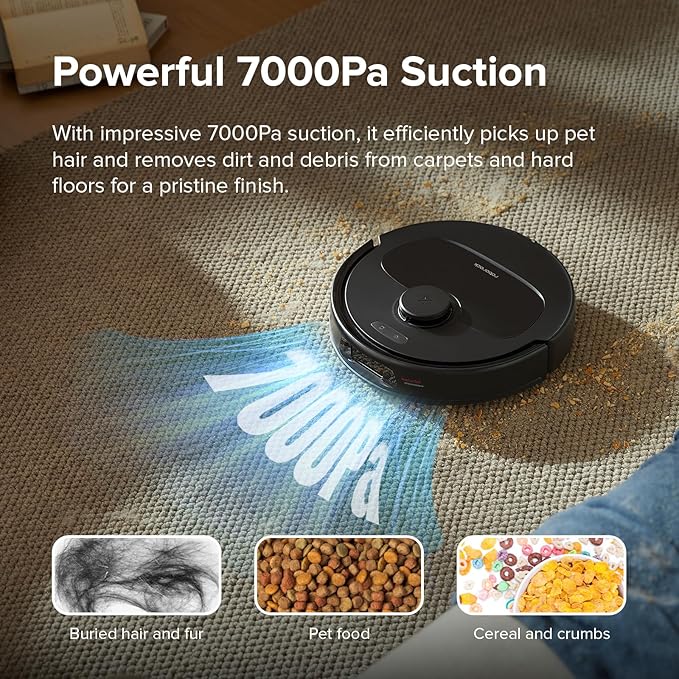 roborock Qrevo S Robot Vacuum and Mop, Self-Drying, Auto Mop Washing, 7000Pa Suction, Self-Emptying & Refilling, 10mm Mop Lifting, Black (Renewed)