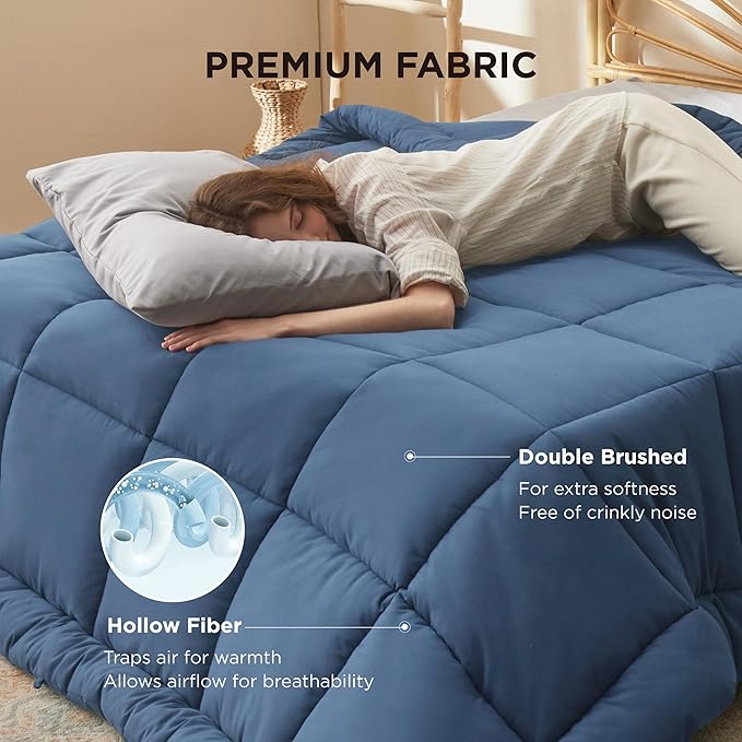 Bedsure Comforter Duvet Insert - Quilted Comforters Cal King Size, All Season Duvet, GentleSoft Down Alternative Bedding, with 8 Tabs, Gifts for Women/Men, Dark Slate Blue, Cal King 96x102Inche