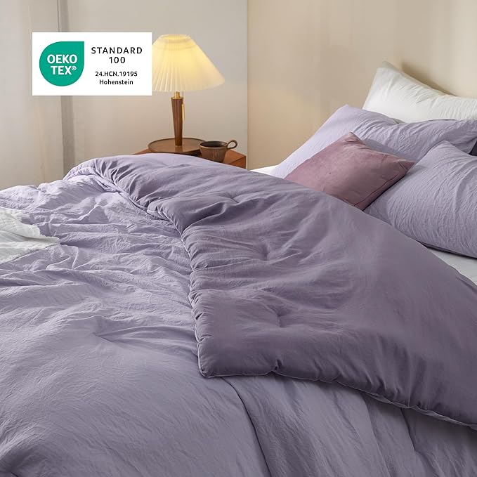 Bedsure King Size Comforter Set, Reversible Purple Soft Prewashed Bedding for All Seasons, 3 Pieces Warm Down Alternative Bed Set, 1 Lightweight Comforter (104"x90") and 2 Pillowcases (20"x36")