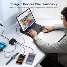 USB C Fast Charger, 100W GaN 6 Port Type C Charging Station Hub Block Cube, USB C Wall Charger Power Strip Adapter Plug for iPad iPhone 17 16 15 14 13 12 Pro Max Pixel Note Galaxy, 5ft Cord