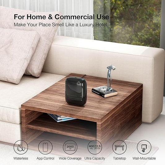 Airversa Smart Waterless Essential Oil Diffuser (400 mL Capacity) Starter Kit with 200mL Fragrance Scent Oils, Up to 2000 sq ft App Control Scent Air Machine with 12V1A Power Adapter, ANW Kit Black