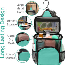 Original Shower Caddy For College Dorms- Travel Shower Caddy - Dorm Organizer Bag - Large Capacity, Quick Dry and Water Resistant with Metal Hook - Portable and Foldable Bag for Gym and Travel (Aqua)