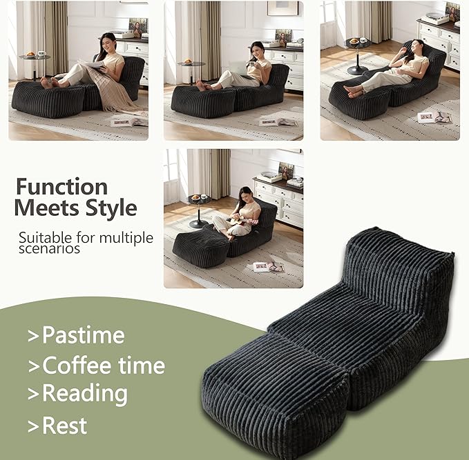 Premium Beige Bean Bag Chair for Adults with Armrest- Ultra Plush Memory Foam Lounge Sofa & Comfy Reading Nook Chair for Bedroom, Living Room & Dorm (White, MoFa)