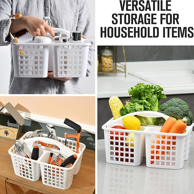 Haundry Plastic Shower Caddy Basket with 3 Compartments, Portable Divided Cleaning Supply Storage Organizer with Handle (Clear)