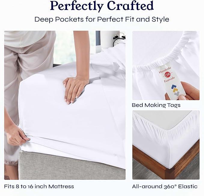 California Design Den Full Size Bed Sheets Set - Soft 400 Thread Count Sateen, Natural 100% Cotton Sheets Full Size Bed Set, Deep Pockets for a Snug Fit, Durable Bedding - White CaliforniaDesignDen