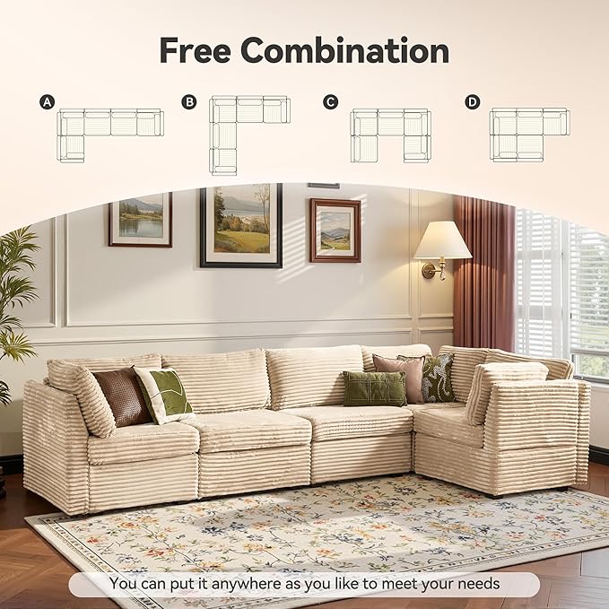 Modular Sectional Sofa,5 Pieces Sectional Couches for Living Room,131X65 L Shaped Cloud Couch with Oversized Convertible Modular Couch for Living Room