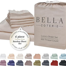 Bella Coterie 6 Piece Luxury Bamboo Viscose California King Size Sheet Set | 100% Organically Grown | Cooling for Hot Sleepers | 18