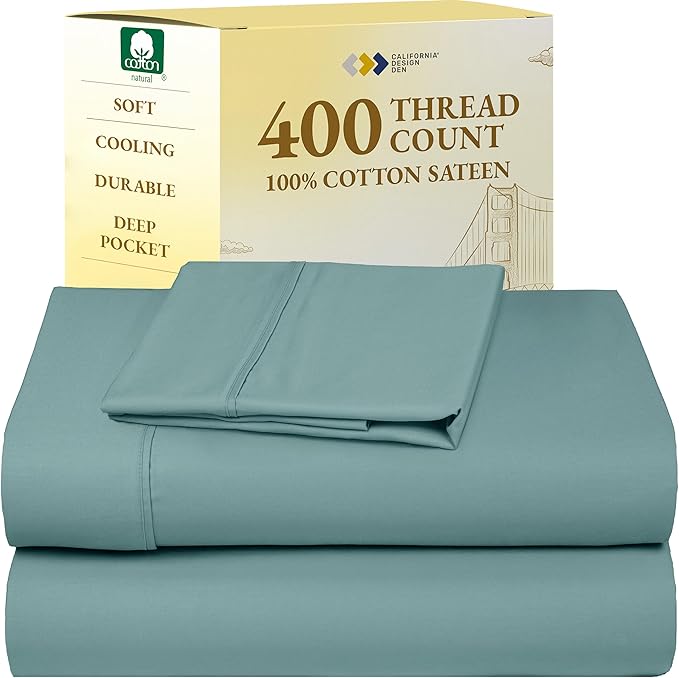 California Design Den Twin Sheets Set - Soft 400 Thread Count Sateen, Natural 100% Cotton Sheets with Deep Pockets, and Durable Bedding Set - Teal CaliforniaDesignDen