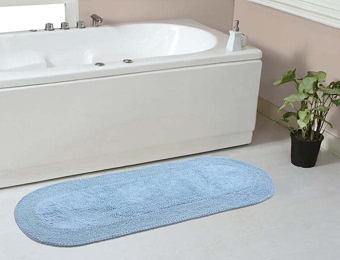 Home Weavers Double Ruffle Collection 100% Cotton Bathroom Rugs Set, Washable Rug, Thick Extra Soft and Absorbent Bath Rug, Kitchen Mat, Bath Mat Set, Bath Floor Mat Non Slip, 21"x54" Runner, Blue