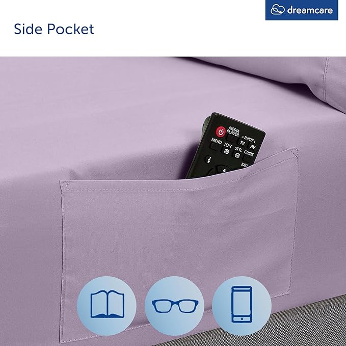 DREAMCARE King Size Sheets Set – 4 pcs Cooling Sheets – up to 21” Deep Pocket King Sheet Set – Hotel Luxury Sheets & Pillowcases – Superior Softness 100% Microfiber with Side Pocket - Lavender