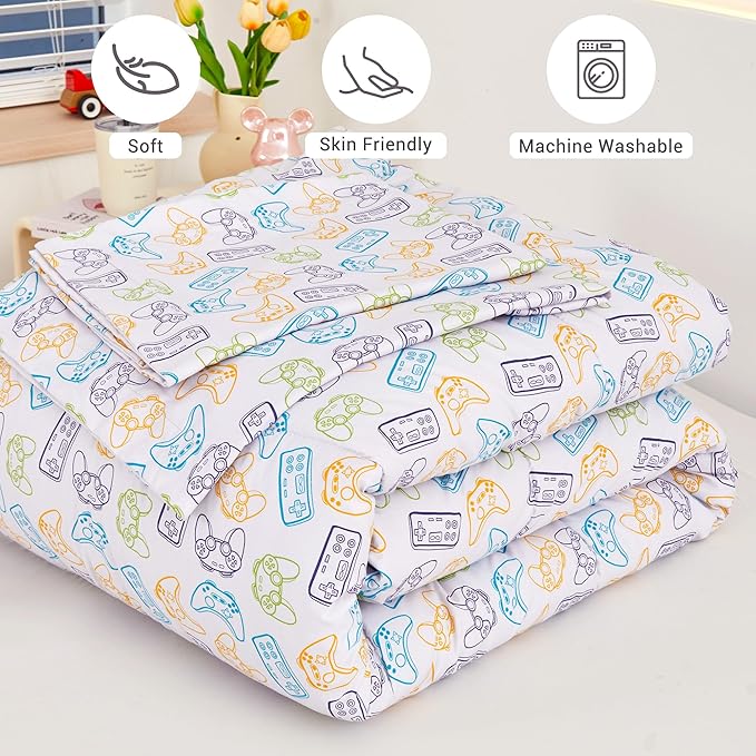 Viviland Kids Twin Bedding Sets for Boys, Soft Microfiber Twin Comforter Set, Grey Game