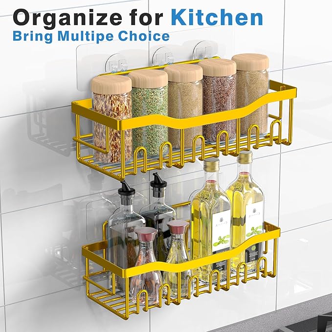 EUDELE Shower Caddy 2 Pack, Adhesive Organizer for Bathroom Storage, Home Decor & Kitchen, No Drilling, Rustproof Stainless Steel Shelf, Bathroom Decor Sets