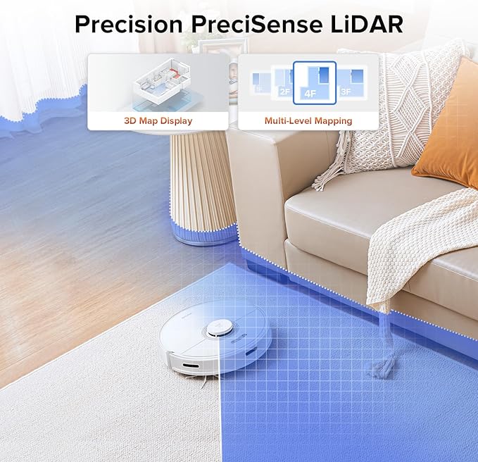 roborock Q7 Max Robot Vacuum and Mop Combo, 30-Level Water Flow Control, 4200Pa Suction, PreciSense LiDAR Navigation, No-Go Zone, No-Mop Zone, App & Voice Control, Ideal for Pet Hair
