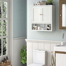 Metal Bathroom Wall Cabinet, Over The Toilet Storage Cabinets, White Wall Mounted Medicine Cabinets, Hanging Cabinet with 2 Doors & Adjustable Shelf for Kitchen, Laundry Room