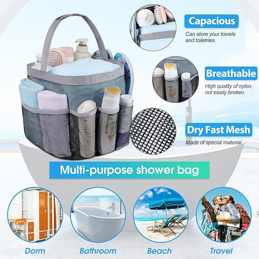 Attmu Mesh Shower Caddy Portable for College Dorm Room Essentials with 8 Pockets, Hanging Shower Caddy Dorm Basket, Quick Dry Shower Bag for Bathroom