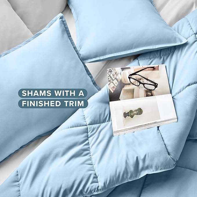 Bare Home Comforter Set - Queen Size - Ultra-Soft - Goose Down Alternative - Premium 1800 Series - Reversible - All Season Warmth (Queen, Light Blue)