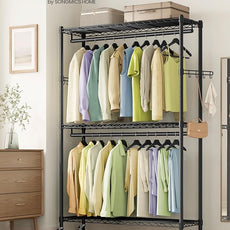 SONGMICS Heavy-Duty Rolling Clothes Rack, Garment Rack, Portable Closet, 43.3-Inch Wide Clothing Rack on Wheels, with Adjustable Mesh Shelves and Hanging Rails, Hooks, Ink Black ULGR414B01