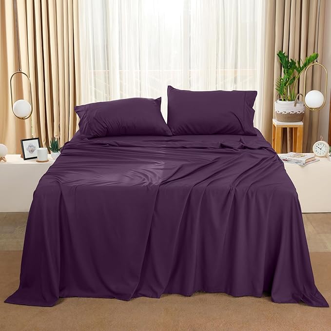 Utopia Bedding King Bed Sheets Set - 4 Piece Bedding - Brushed Microfiber - Shrinkage and Fade Resistant - Easy Care (King, Purple)