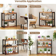 Giantex 3 Tier Bookshelf, Freestanding Wooden Bookcase with Dual Anti-Tipping Kits, Open Display Rack Shelving Unit, Storage Organizer for Living Room, Bedroom & Study (1,Rustic Brown & Black)