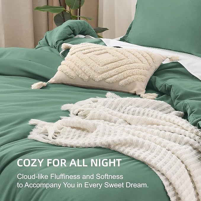 Litanika Comforter Set, Lightweight Solid Bedding Comforter Set, Fluffy Down Alternative Bed Set, Haze Green, Full