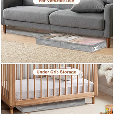 punemi 3-Inch Low Profile Under Bed Storage Containers，No-Structure, Soft Foldable Zippered Underbed Cloth Blanket Storage bins — Fits Under Crib, Couch，Sofa or Dorm bed, 4-Pack, 20x40x3in