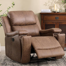 CANMOV Leather Recliner Chair, Classic and Traditional Manual Recliner Chair with Overstuffed Arms and Back, Manual Single Sofa with Concealed Cup Holders,Nut Brown