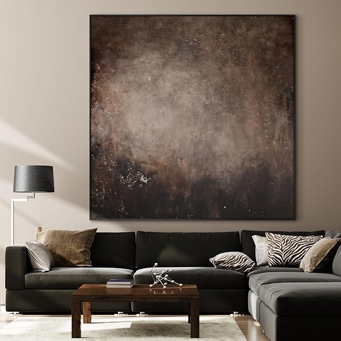 60"x60" XL Framed Wall Art - Industrial Dark Brown and Black Grunge (Frame Assembly Required)