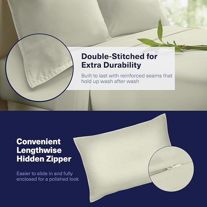 Kickoff Viscose Bamboo Sheets Twin XL Size 3-pc 100% Organic Bamboo Viscose Bed Cooling Sheets Twin XL Size Set Cool Bedding for hot Sleepers Sheet, Flat, Fitted, Pillowcase (Sage Green, TXL) KickoffHome