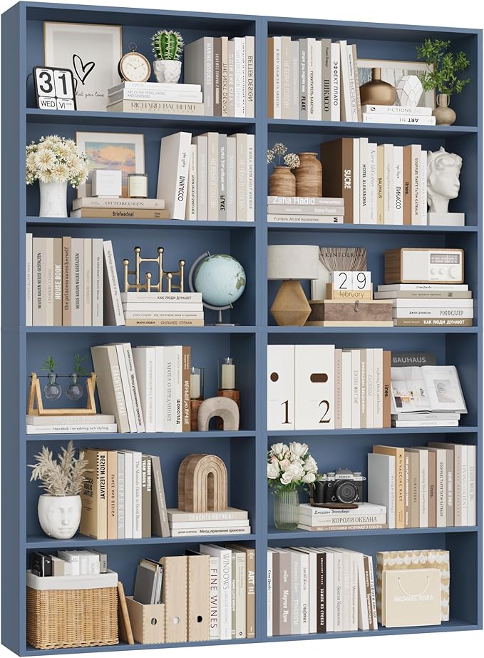 FOTOSOK 6-Tier Open Bookcase and Bookshelf Set of 2, Freestanding Display Storage Shelves Tall Bookcase for Bedroom, Living Room and Office,Blue