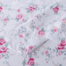 FADFAY Rose Sheets Set King Pink Floral Bedding Rustic Botanical Flower Bed Sheet Set Vintage Farmhouse Bedding 100% Cotton Soft Breathable Collection with Deep Pocket Fitted Sheet 4Pcs, King Size