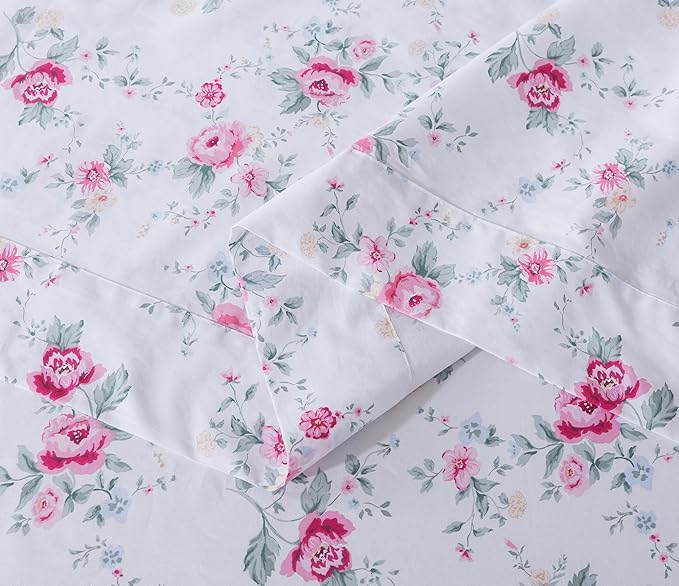FADFAY Rose Sheets Set Full Pink Floral Bedding Rustic Botanical Flower Bed Sheet Set Vintage Farmhouse Bedding 100% Cotton Soft Breathable Collection with Deep Pocket Fitted Sheet 4Pcs, Full Size