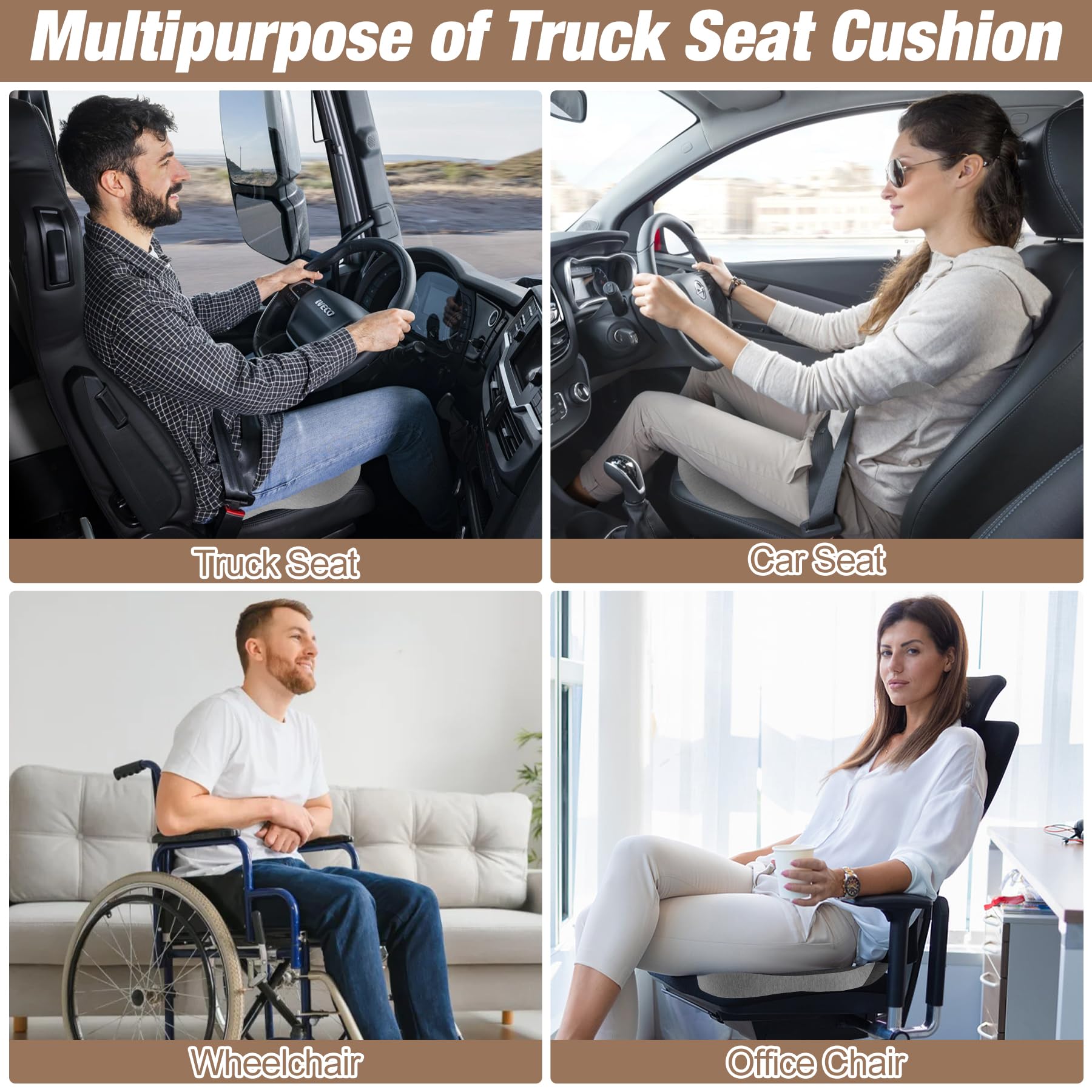 MYFAMIREA Truck Seat Cushion, Memory Foam Trucker Seat Cushion for Truck Driver Long Sitting with Adjustable Strap, Back Support and Pain Relief for Trucker Driving Car Office Chair and Pain Dormly