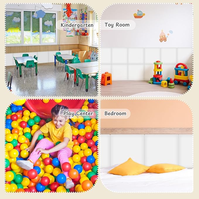 4 Pack Wall Padding for Playroom Peel and Stick Headboard 11.81" x 11.81" x 1.18" 3D Anti Collision Upholstered Wall Panels Self Adhesive Headboard Panel for Protection (White)