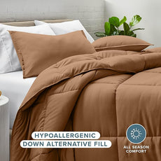 Bare Home Comforter Set - Queen Size - Ultra-Soft - Goose Down Alternative - Premium 1800 Series - All Season Warmth (Queen, Caramel)