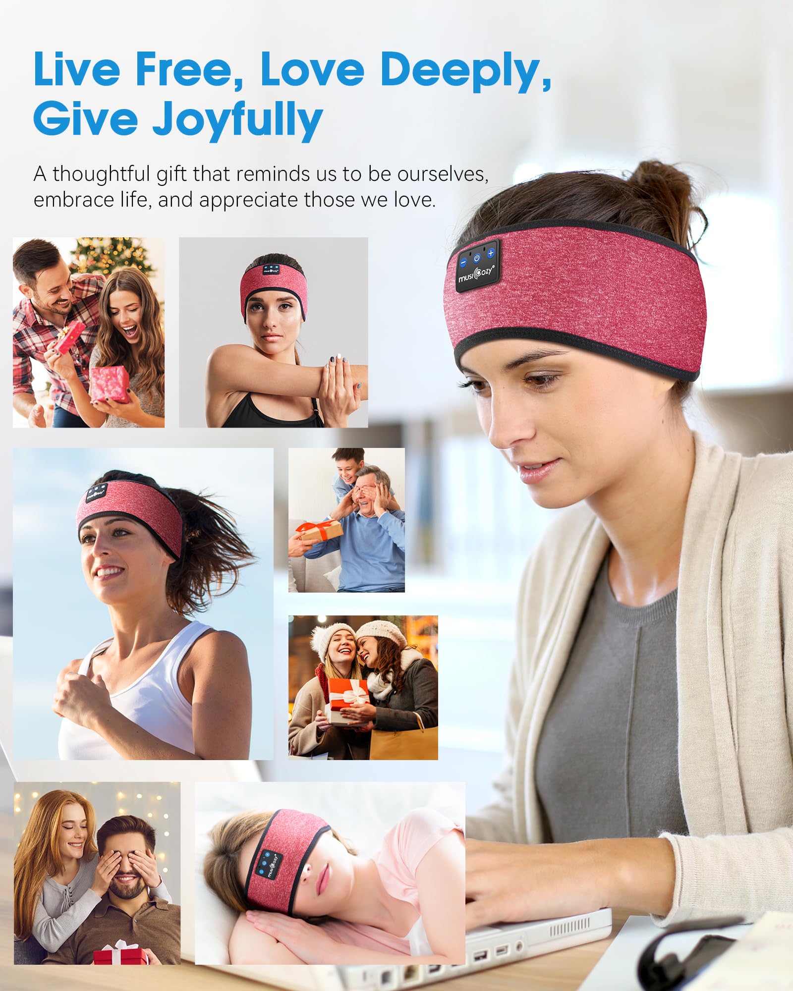 MUSICOZY Sleep Headphones Bluetooth 5.4 Headband, Sports Wireless Earphones Sweat Resistant Earbuds Sleeping Headphone with Ultra-Thin HD Stereo Speaker for Workout Running Cool Gadgets Unique Gifts Dormly