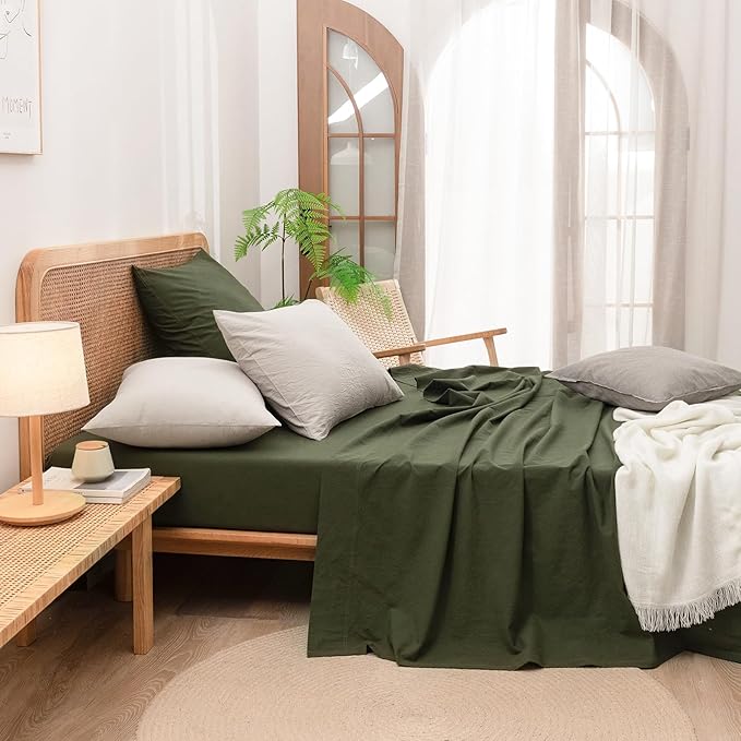 BESTOUCH 100% Washed Cotton Pillowcase for Hair and Skin Linen Feel Soft Comfortable Breathable 2 Set Pillow Case with Envelope Closure Solid Linen Grey Queen 20x30 Inches
