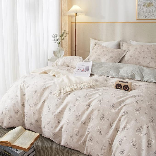 HighBuy Boho Floral Duvet Cover King Bedding Vintage Cotton Aesthetic Bedding Set King Size Comforter Cover Set Garden Lightweight Soft Duvet Cover Set Zipper Closure Breathable