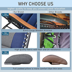 PHI VILLA XXL Oversized Padded Zero Gravity Chair, Foldable Patio Recliner, 30