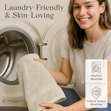 Premium Staple Cotton Bathroom Towel Set - Beige 600 GSM 6-Piece Luxury Bath Towel Set 1 Stripe - 2 Bath Towels, 2 Hand Towels & 2 Washclothes Set - High Absorbent & Quick Dry for Gym, Spa, Hotel