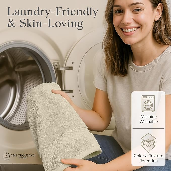 Premium Staple Cotton Bathroom Towel Set - Beige 600 GSM 6-Piece Luxury Bath Towel Set 1 Stripe - 2 Bath Towels, 2 Hand Towels & 2 Washclothes Set - High Absorbent & Quick Dry for Gym, Spa, Hotel