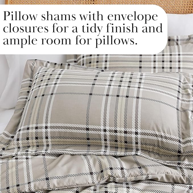 Southshore Fine Living, Inc. Oversized Plaid Duvet Cover Queen Size/Full Size, Checkered Bedding Set, 1 Full/Queen Duvet Cover Set, 2 Pillow Shams Standard Size - Vilano Plaid Mocha