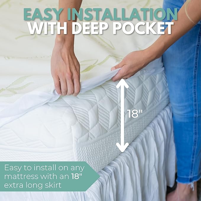 King Size 78x80” Premium Bamboo Waterproof Mattress Protector, 100% Viscose from Bamboo, Hypoallergenic, Cooling Mattress Pad Cover, Soft & Breathable Fitted Sheet Style up to 18" Deep - Rest Line