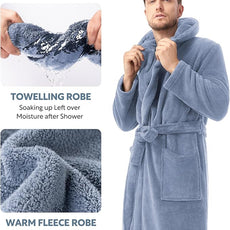 DAVID ARCHY Men's Hooded Robe Soft Coral Fleece Microfiber Bathrobe