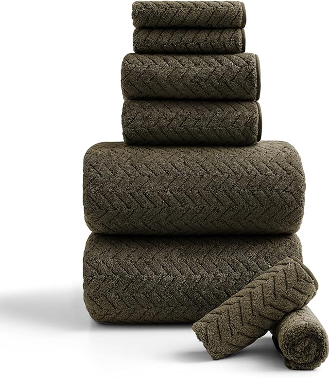 Ferdilan 8 Pack Bath Towel Set, 2 Extra Large Bath Towel Sheets, 2 Hand Towels and 4 Washcloths Ultra Soft and Absorbent Chair Towels for Bathroom, Quick Dry Towel for Home Hotel,Brown