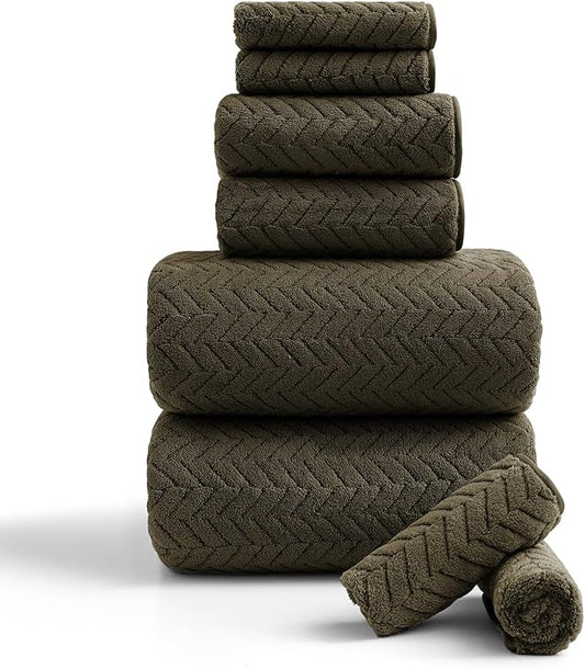 Ferdilan 8 Pack Bath Towel Set, 2 Extra Large Bath Towel Sheets, 2 Hand Towels and 4 Washcloths Ultra Soft and Absorbent Chair Towels for Bathroom, Quick Dry Towel for Home Hotel,Brown