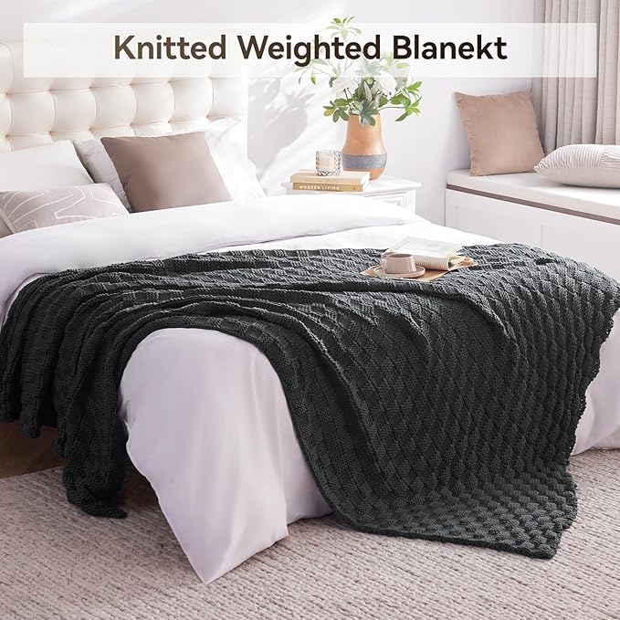 Knitted Weighted Blanket for Adult, No Beads Heavy Blanket 60” x 80'' 10lbs, Breathable Chunky Knit Blanket, Cooling Weighted Blanket for Hot Sleepers, Christmas Home Decor (Dark Grey)