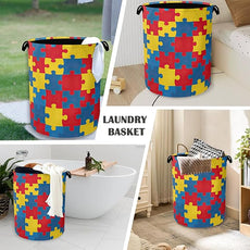 Colorful Puzzle Laundry Basket,Foldable with Handles Tote Bag Oxford Cloth for Bathroom Bedroom Dirty Clothes Storage Bucket 16
