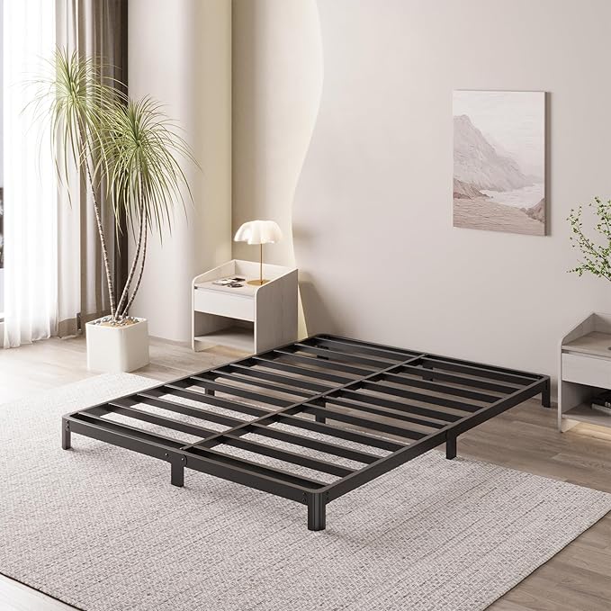 4 Inch Full Bed Frame Low Profile No Box Spring Needed, Heavy Duty Full Size Metal Platform Bed Frame with Rounded Corner Legs, Easy Assembly, Noise Free, Black
