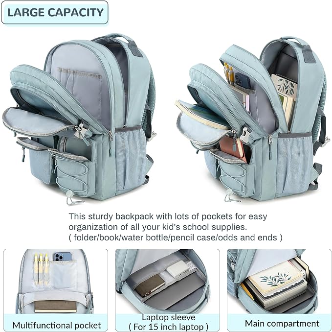 Lohol Multi-Pocket Backpack for Travel College, Heavy Duty Big Bookbag with 15.6 inch Laptop Compartment (Navy Geometry